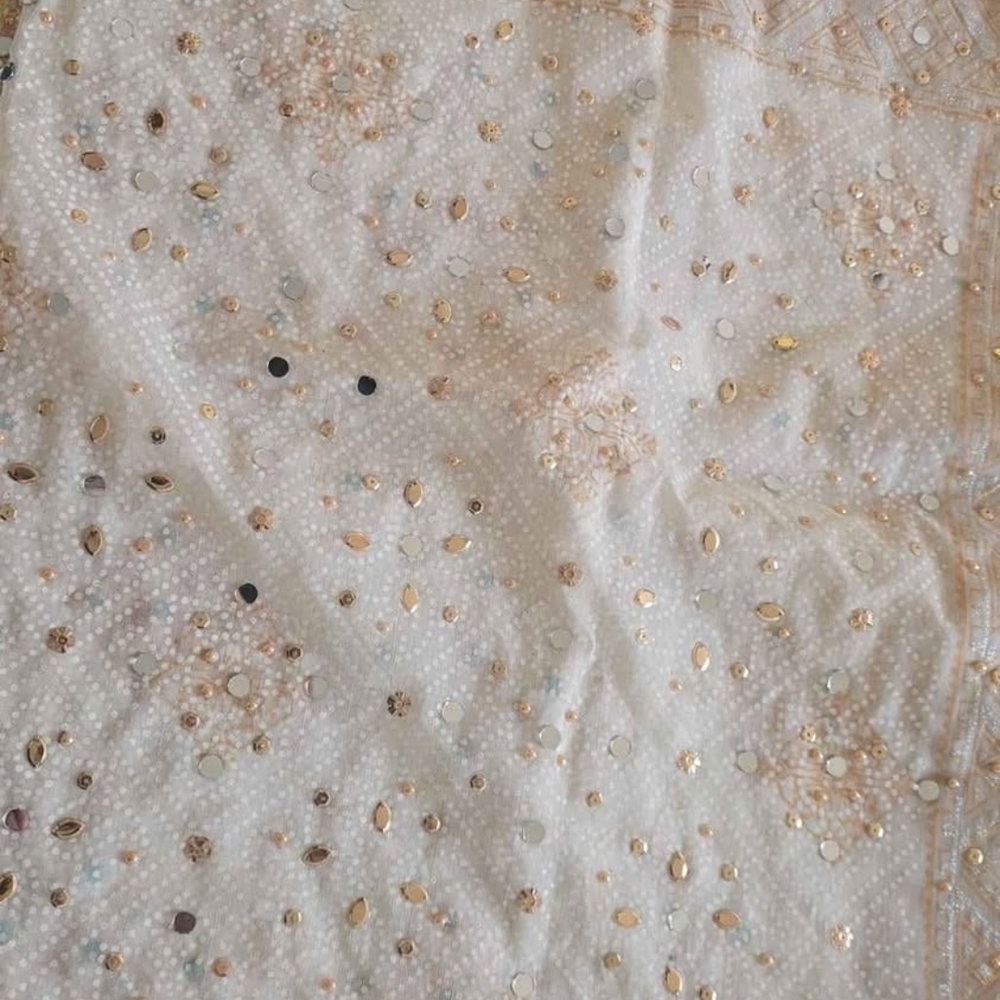 Embellished White and Gold Fabric